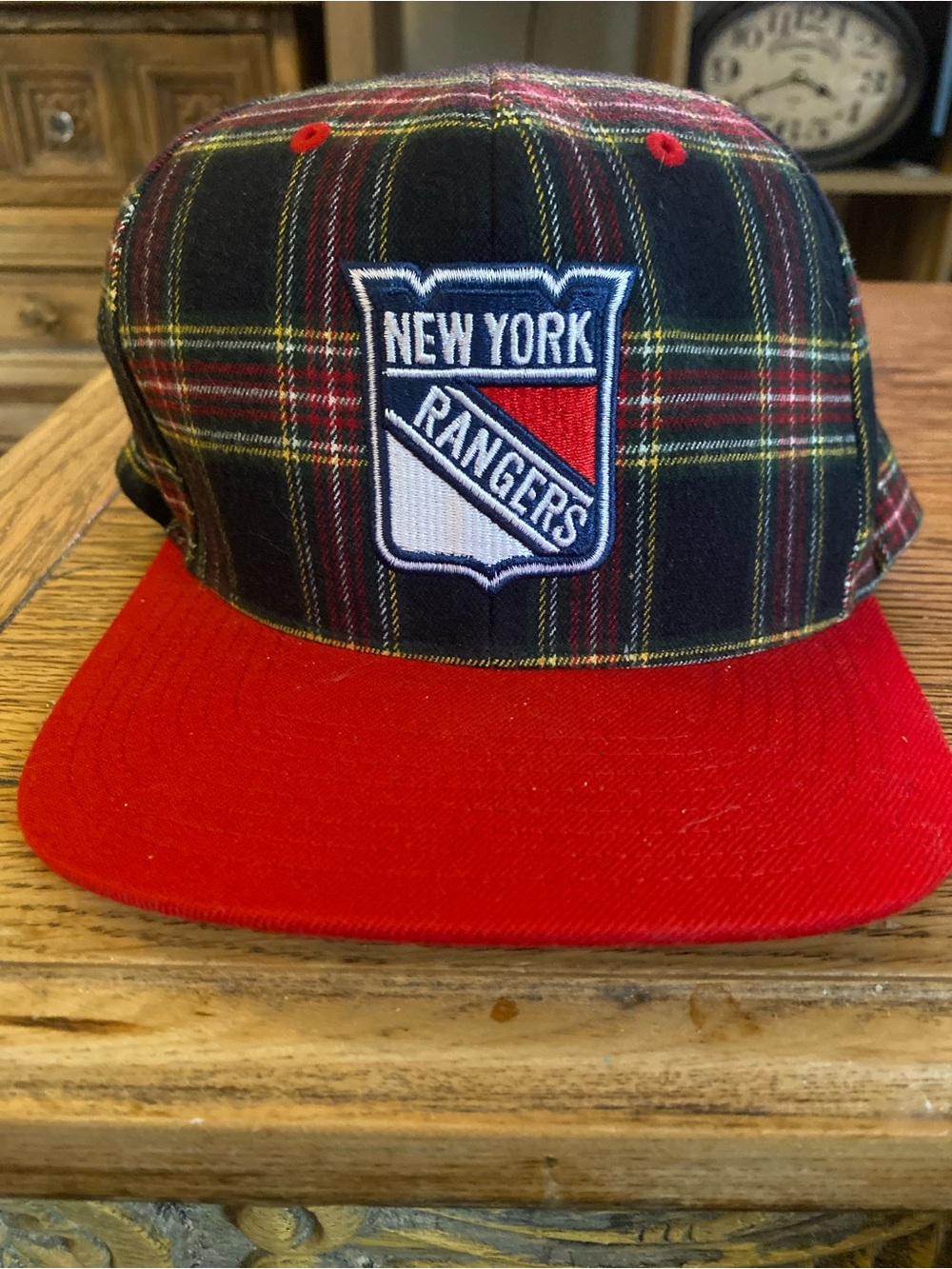 Mitchell & Ness Black and Red Plaid Snapback Cap